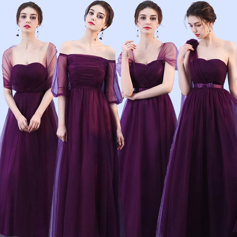 2018 Grape purple tulle long bridesmaid dresses long lace up bridesmaid dress SW0035 Sweet