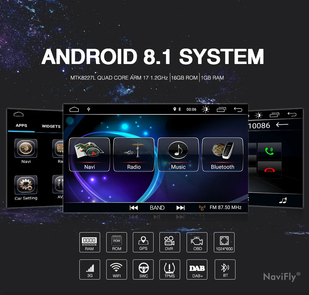 NaviFly Android 8,1 Автомагнитола gps для Lifan X60 с dvd Мультимедиа Стерео плеером 8 дюймов 2 din головное устройство 1080P HD 2 Din wifi FM