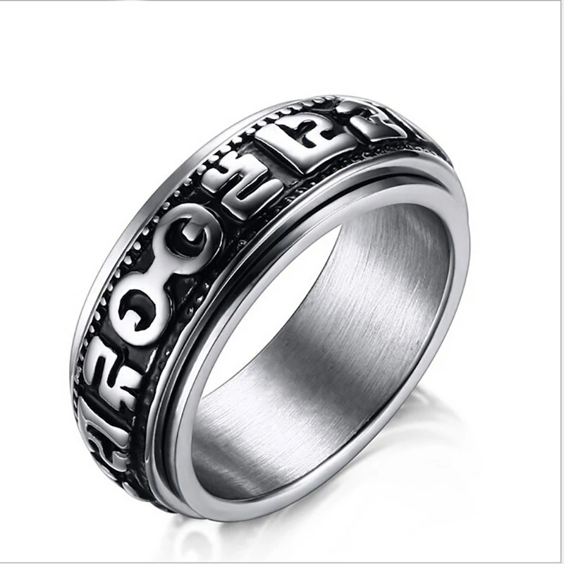 vintage titanium steel mantra rotating blessing biker ring men women punk party jewelry wedding engagement rings - Biker Wedding Rings vintage titanium steel mantra rotating blessing biker ring men women punk party jewelry wedding engagement rings - Biker Wedding Rings