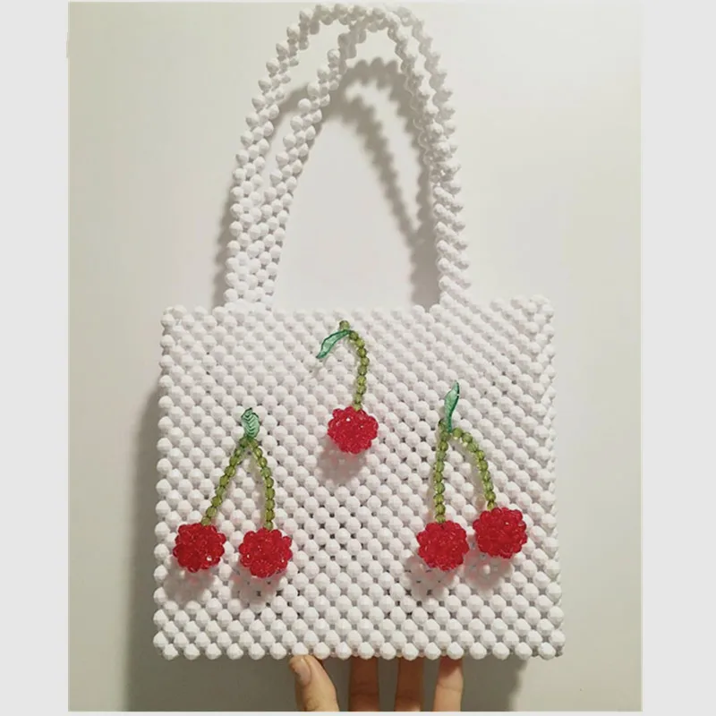 

Pearls Designer Bag Beaded Cherry Totes Women Bag Evening Party Handbag 2019 Summer Beach Bags White Black Drop Shipping