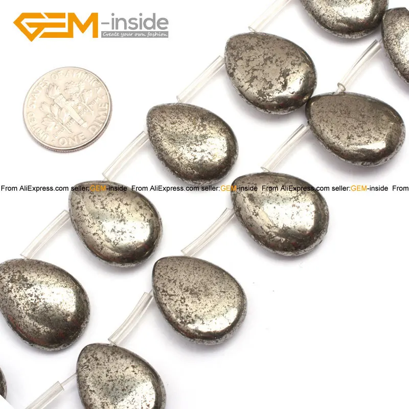 

Gem-inside Natural Flat Drop Teardro Drilled Beads Pryite Drip Silver Gray Beads For Jewelry Making Selectable Size 15inches DIY