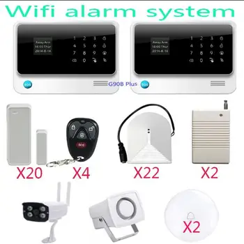 

2PCS G90B plus Panel GSM WIFI alarm system APP controlled disarmed/armed smart home with surveillance outdoor IR IP camera