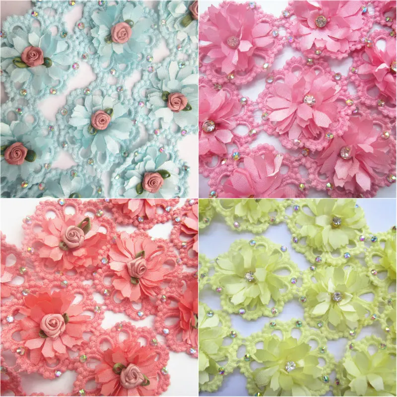 20X 6.5CM Cotton Chiffon Diamond Flowers Embroidered Lace Trim Ribbon Fabric Sewing Craft For Costume Wedding Dress Decoration | Дом и сад