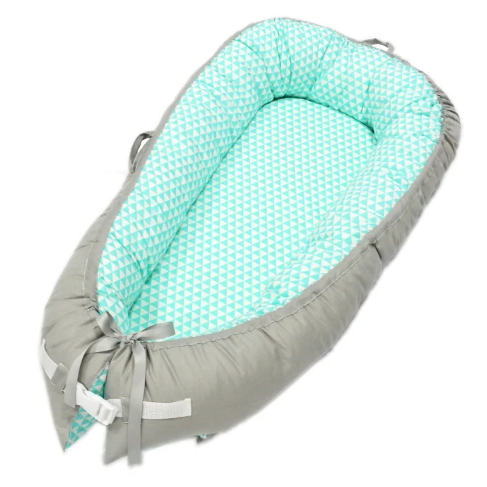 Детская кроватка-гнездо переносная съемная и моющаяся кроватка дорожная кровать для детей Младенческая Детская Хлопковая Колыбель - Цвет: gray N blue triangle