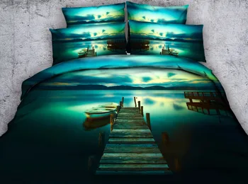 

wharf pattern comforter bedding set 3d lake print duvet cover queen king cal king twin size 3/4pcs kids adult home decor green