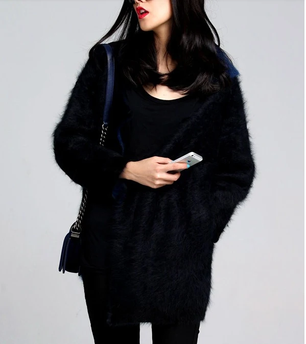 2016 New Knitted Real Mink Cashmere sweater double layer cashmere velvet trench Coat Winter long mink cashmere Jacket KTP191