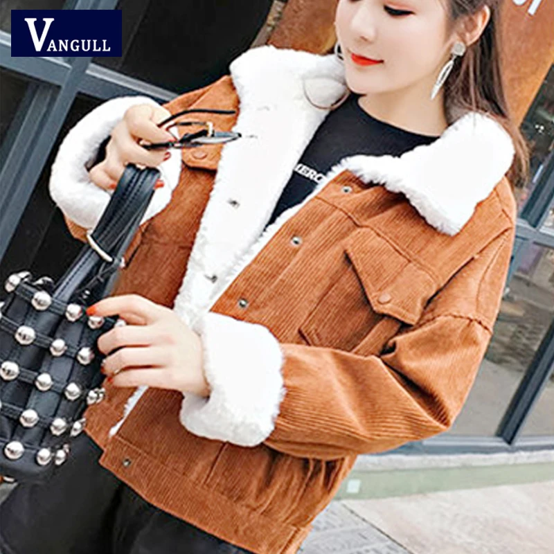 

Vangull Winter Women Corduroy Jackets Single Breasted Thicken Coat 2019 Autumn New Casual Solid Long Sleeve Velvet Outerwear
