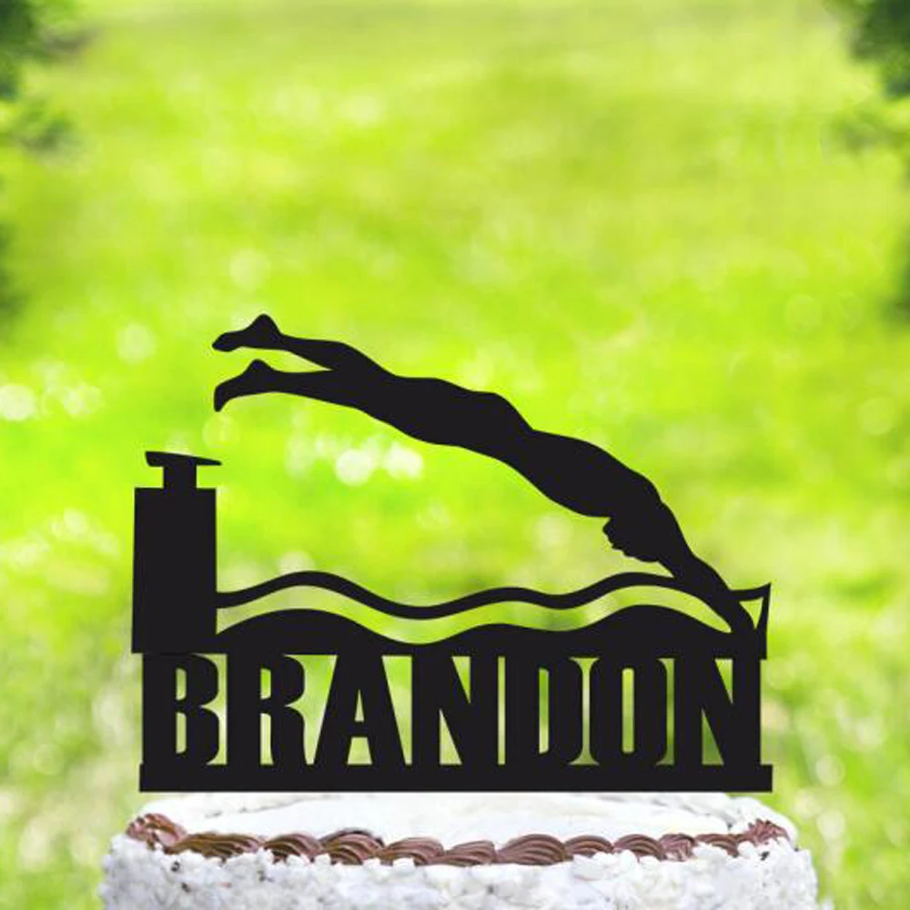 Personalized name Birthday Cake Topper, Swimmer Happy Birthday Silhouette Cake Topper, Customizable birthday cake topper Decor