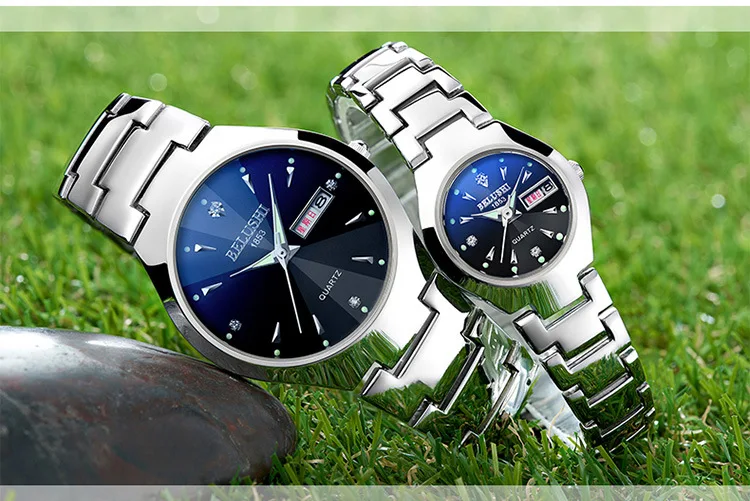 Пара часов 2018 бренд качество кварцевые наручные часы сталь водопроницаемые светящиеся часы для мужчин для женщин часы алмаз черный