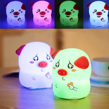 

USB Rechargeable Cute Pig LED Night Light Hit Beat Lamp For Children Bedside Lamp Multicolor Silicone Touch Sensor Nightlight