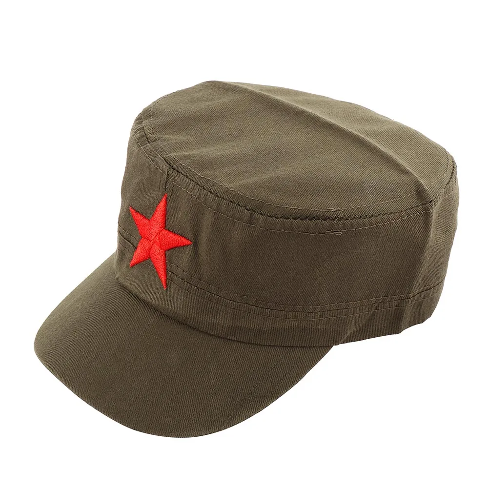 

1Pc Army Hat Red Star Pattern Flat Top Cotton Fabric Camouflage Male Summer Sports Fashion Men Women Classic Cap