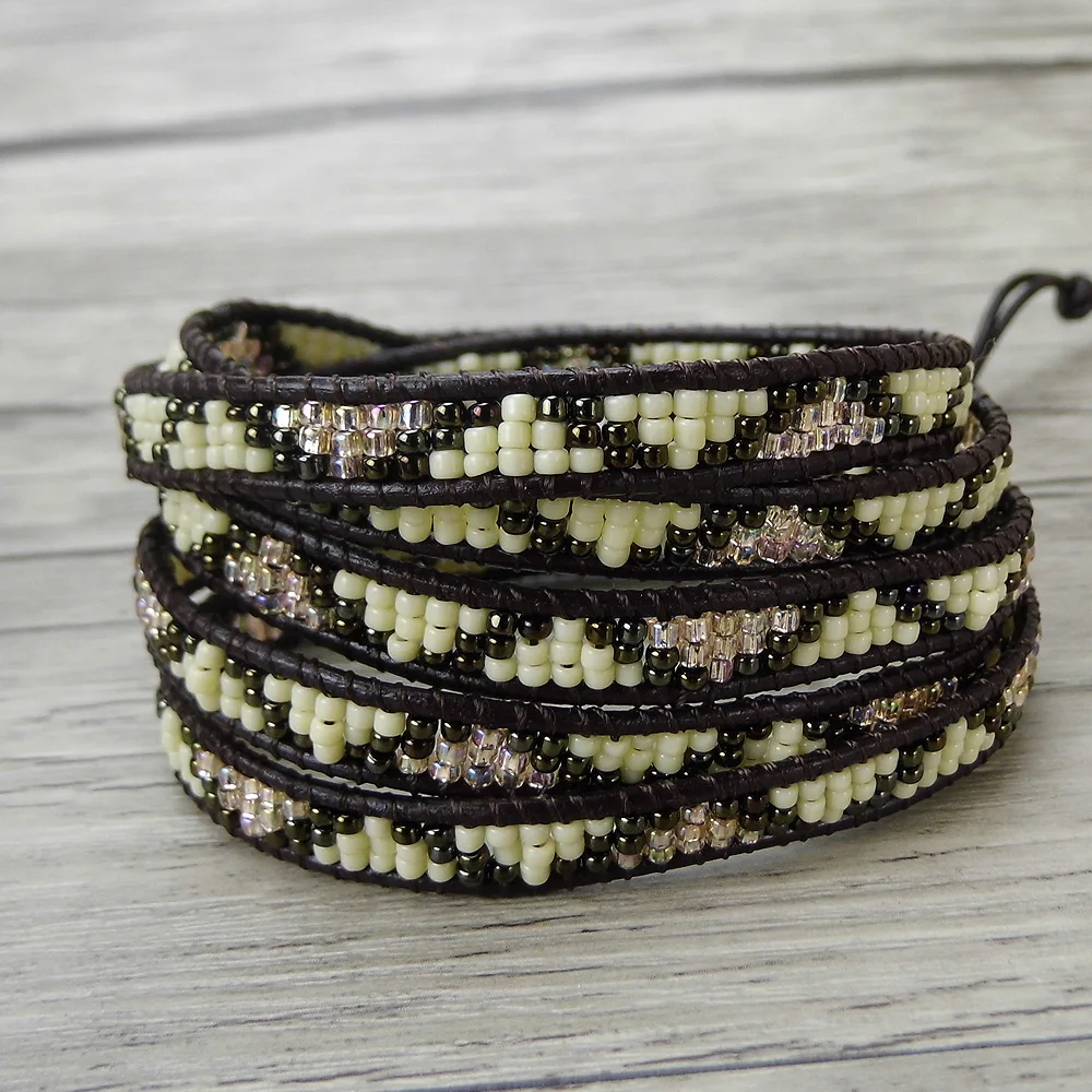 

Leather wraps bracelet tiny seed beads bracelet bohemian wrap bracelet yoga jewelry seed beads bracelet