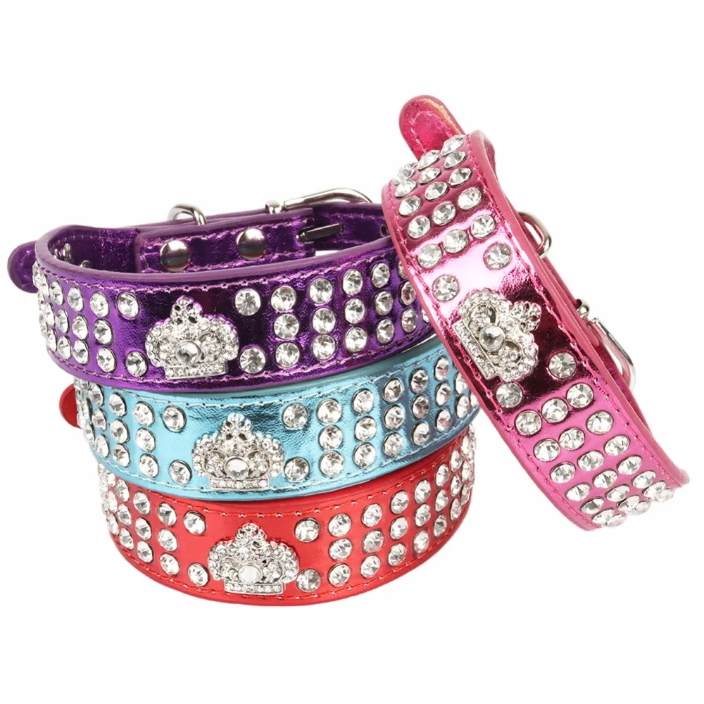 PipiFren Small Dogs Cats Collars Rhinestone Crown For Puppy Necklace