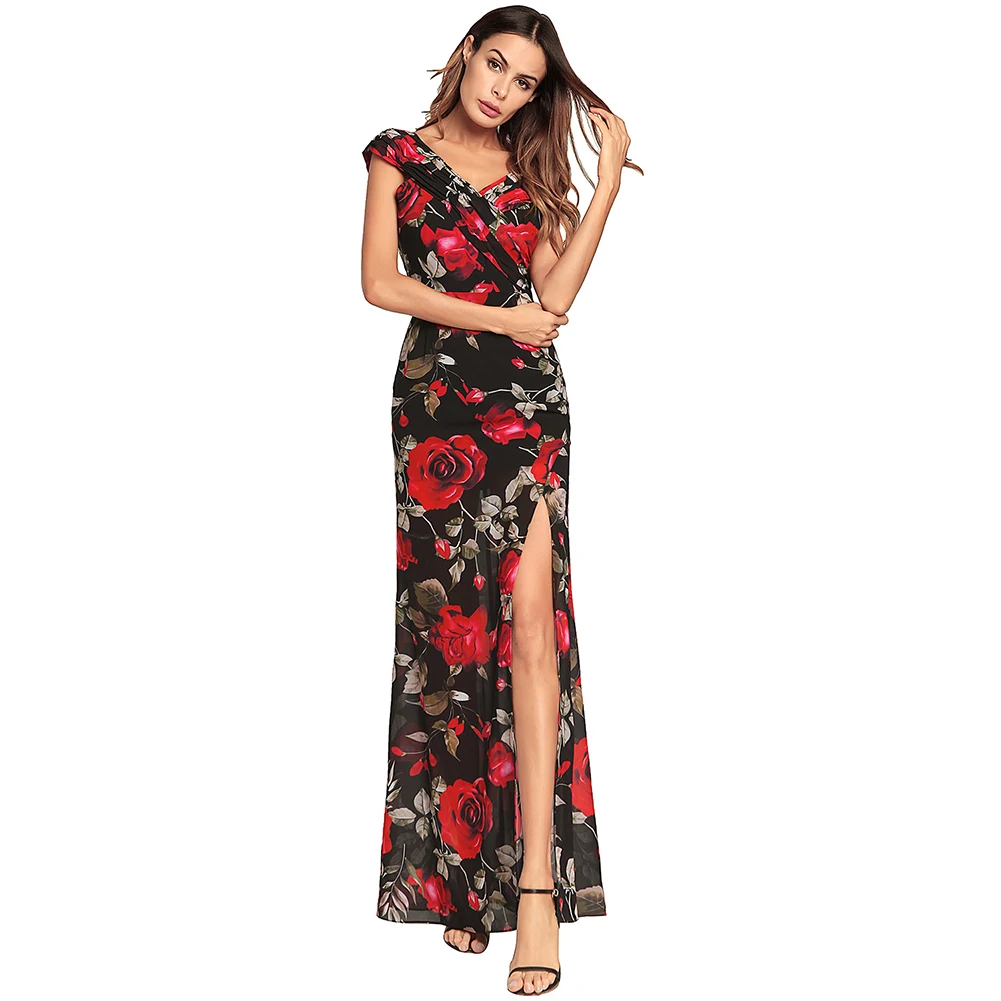 2019 Long Maxi Beach Summer Dress Sexy Women Chiffon Dress Floral Print ...