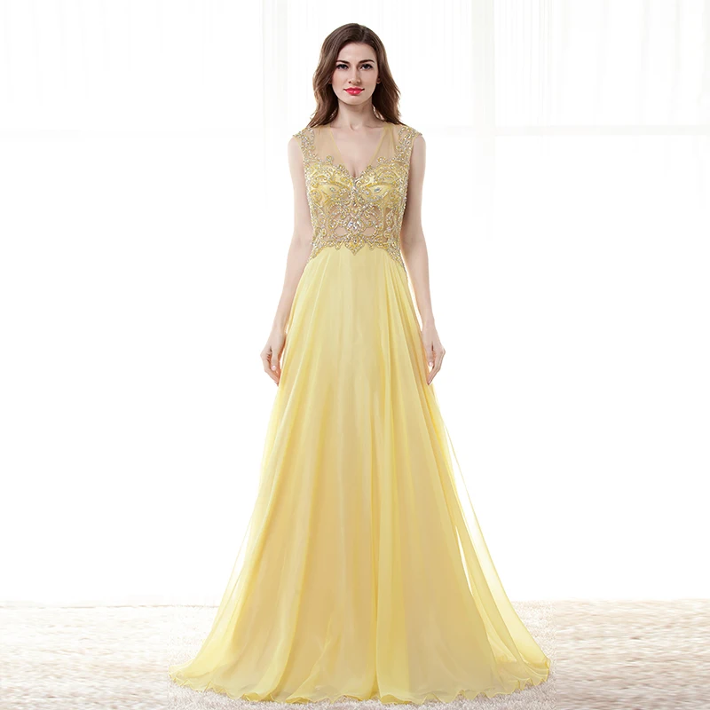 

Sexy Evening Dress 2019 V-neck Beads Open Back A Line Long Evening Dresses Party Vestido De Festa Regular Blue Tulle Prom Gowns