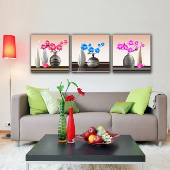 

3 Pieces Beautiful Flower and Cute Flower Vase HD Modern Unframed Canvas Painting For Living Room Sofa Wall Decoration HL-001