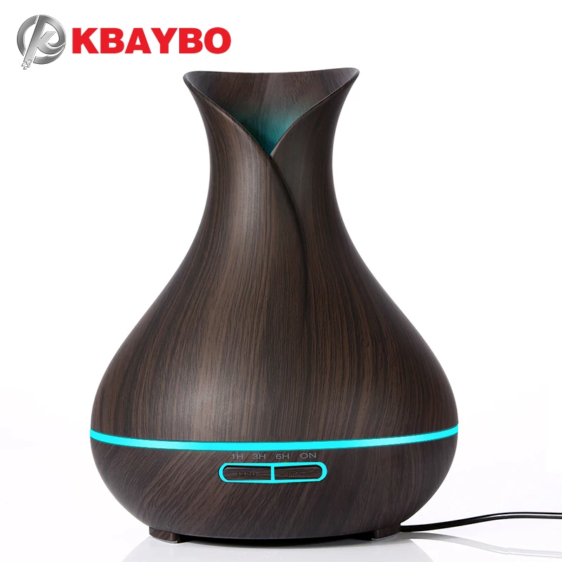 400ml Aroma Essential Oil Diffuser Ultrasonic Air Humidifier With Wood Grain 7 Color Changing LED Lights