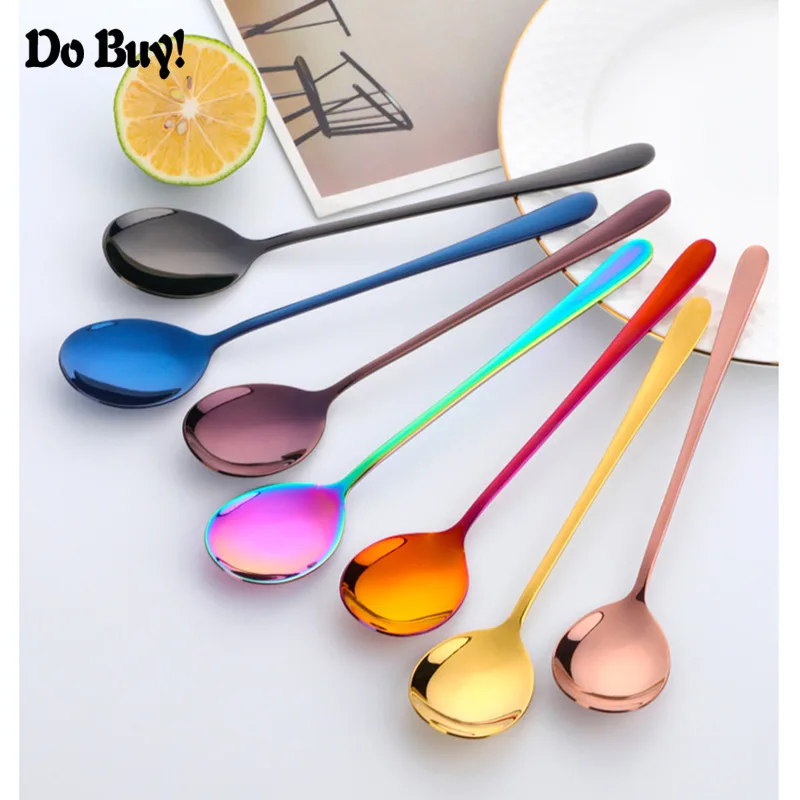 

DO BUY 4PCS Stainless Steel Spoons With Long Handle Spoons Rose Gold Soup Spoon for Ice Cream Dinner Spoons Rice/Salad Tableware