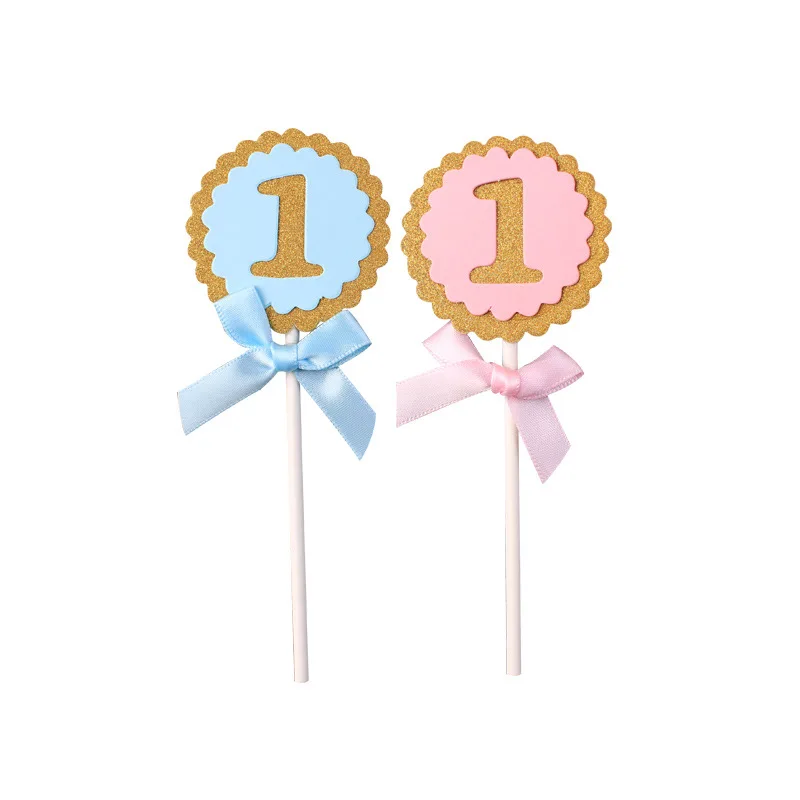 

10pcs/lot Cake Toppers Pink Blue Number 1 Cupcake Topper Baby Shower 1st Year Kids Birthday Party Supplies DIY Cake Decoration