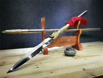 

High Quality KungFu Hunting Spear Sword Sharp Folded Damascus Steel Spearhead Blade