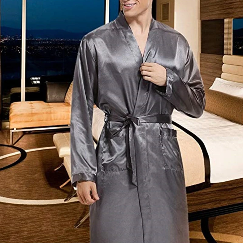 INCERUN стильный мужской халат платье из мягкого шелка и атласа с длинным рукавом длинный халат легкая Пижама пояс карманы пижамы Hombre