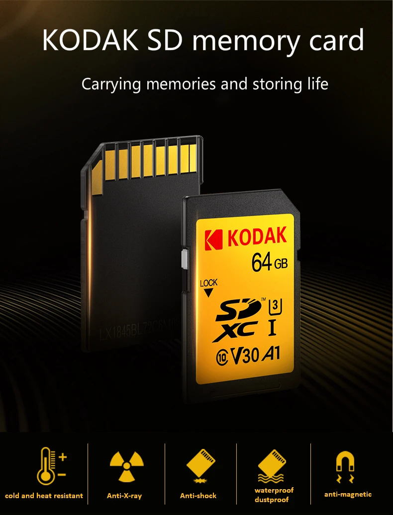 Карта памяти Kodak SD SDHC sd-карта 16 ГБ 32 ГБ 64 Гб 128 ГБ 256 ГБ SDXC C10 U3 U1 V30 UHS-I картао де карты памяти для камеры