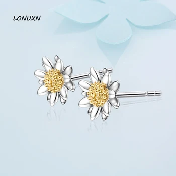 

1cm Authentic Luxury 925 silver Earrings female Jewelry lover best gift sweet fresh Little Daisy flowers youth style party