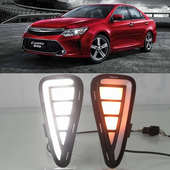 

Car Flashing 1Set For Toyota Camry 2015 2017 2016LED DRL Daytime Running Light Daylight Fog Light Cover With Turn Yellow Signal