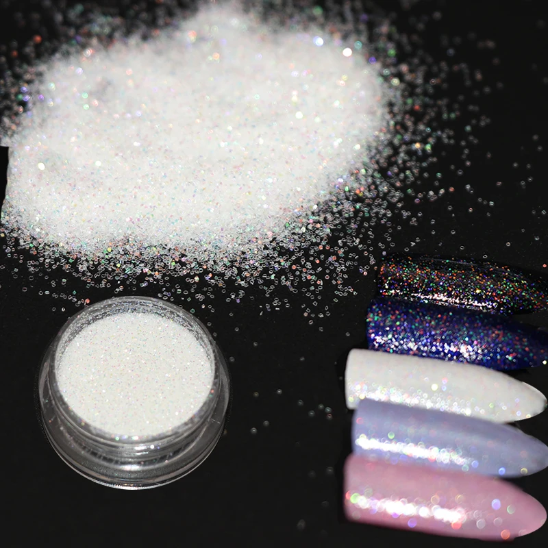 1 Box Shining Clear White Nail Glitter AB Color Powder Pearlescent Nail