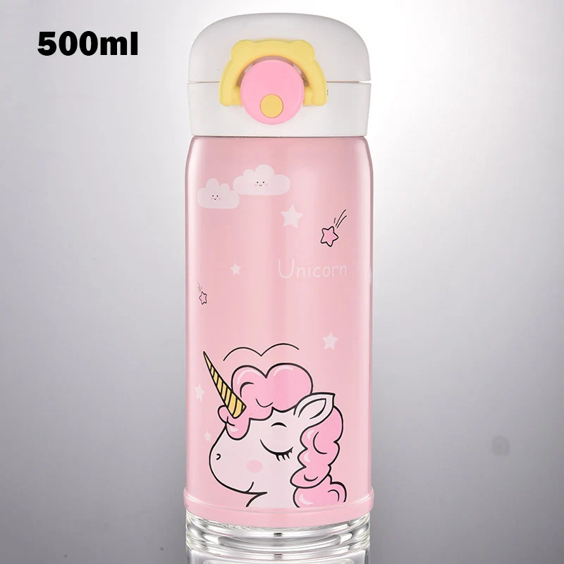 500ml -Pink Детская изотермическая чашка милый рисунок единорога вакуумный термос нержавеющая сталь бутылка питьевой воды bpa Портативный Детские Обучающие чашки - Цвет: 500ml -Pink