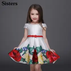 2018 Платья принцессы с цветочным рисунком для девочек, летнее платье с цветочным узором для маленьких девочек, детские вечерние платья для