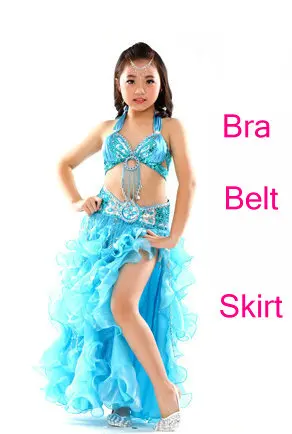 Sky Blue 3pcs Девушки Дети Танец Живота Костюм Экипировка Индийский Болливуд Восточный Mardi Gras Карнавал детская Сцена Износ Набор - Цвет: Sky Blue 3pcs