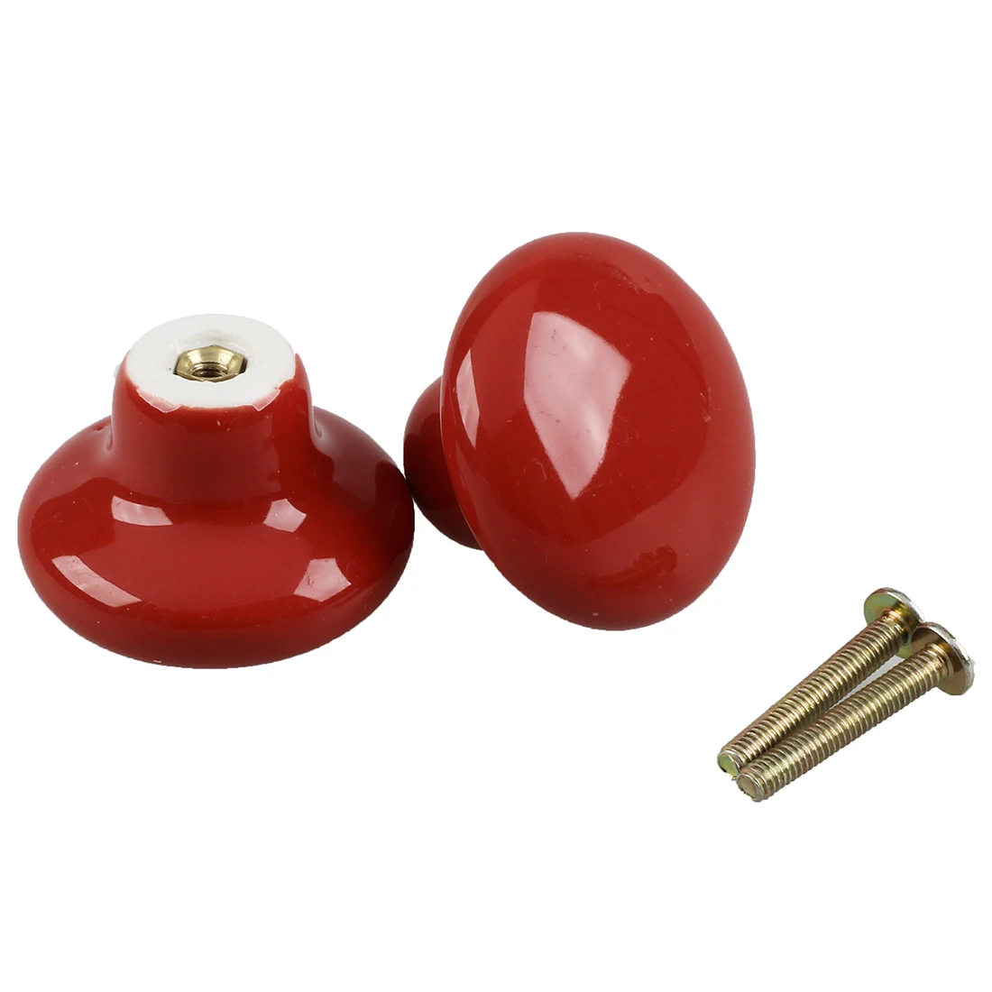 

2pcs Red Round Ceramic Cupboard Knob Drawer Cabinet Pull Handle L