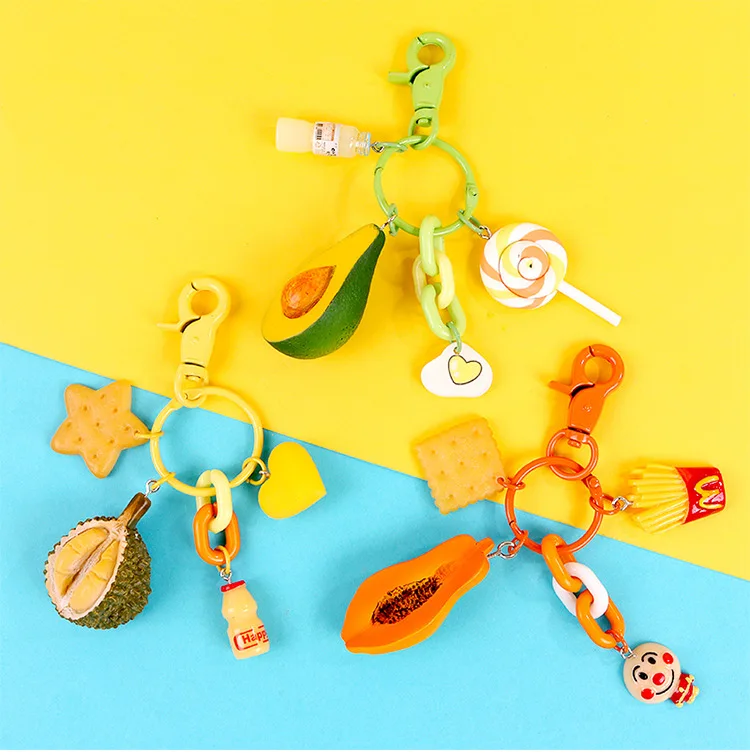 

Creative Macaroons Cartoon Fruit Earphone Case Keychain Avocado Colorful Girls Keychain Qualitied Multilayers Pendant Jewelry