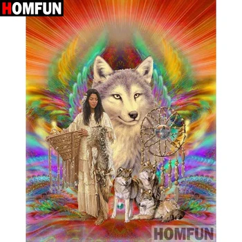 

HOMFUN Full Square/Round Drill 5D DIY Diamond Painting "Indian wolf" Embroidery Cross Stitch 5D Home Decor Gift A08790