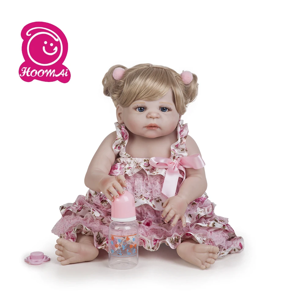 

22 inch 55cm full Silicone reborn baby doll Lifelike toddler bebe doll blond hair reborn baby toys for kids gifts Bonecas