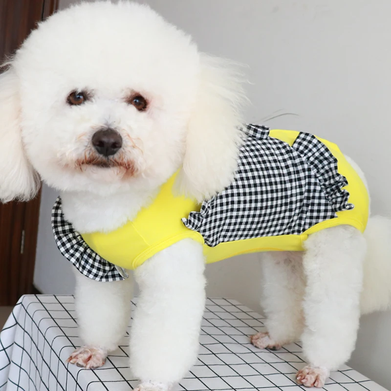 

Pet Dog Jumpsuits Thin Wrap The Belly Pajamas Puppy Stretch Cotton Clothes Lrregular Lace Vest For Small Dogs Chihuahua Poodle