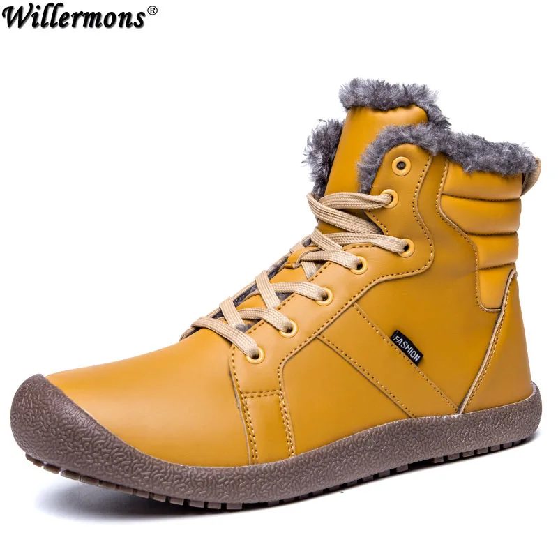 Зимние мужские уличные Нескользящие ботинки с мехом размера плюс, мужские теплые хлопковые ботинки до середины икры, обувь botas hombre