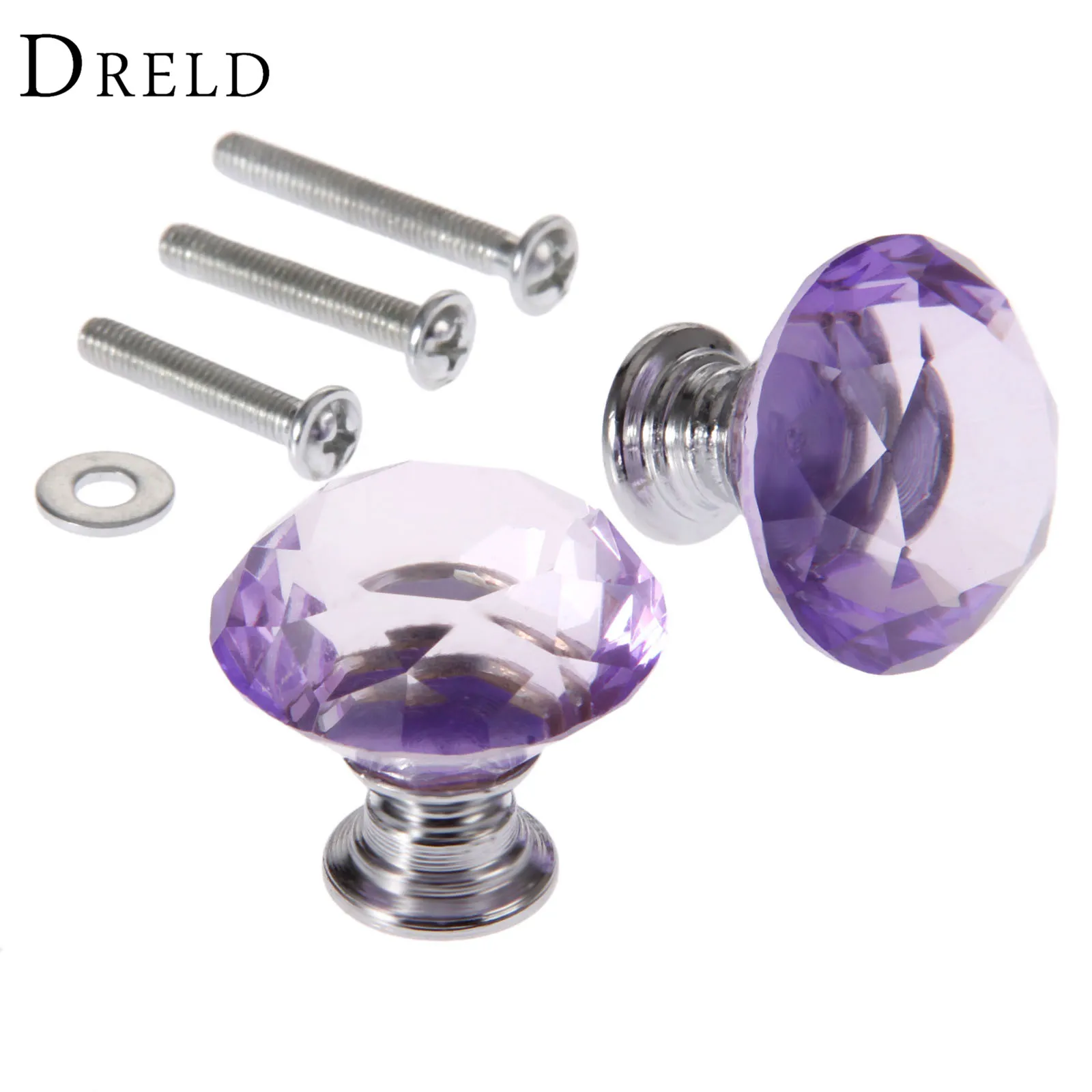 Dreld 2pcs 30mm Diamond Crystal Drawer Pulls Glass Door Cabinet