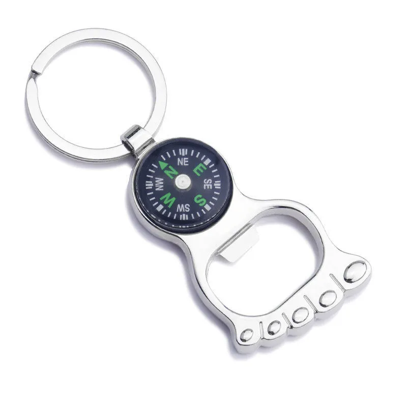 

1pc Cool Multi-function Feet Type Hiking Metal Mini Compass Bottle Opener Keychain Foot Keyring Keyfob