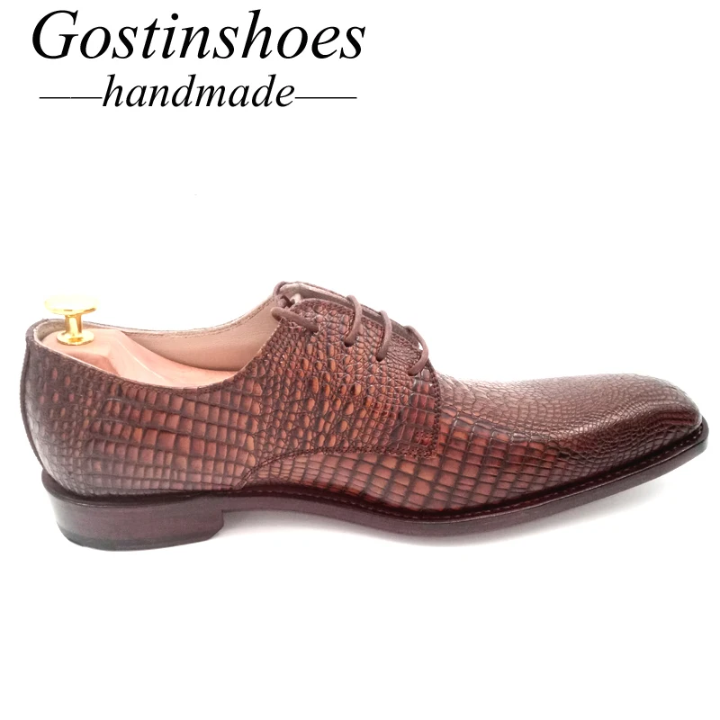 Goodyear Shoes Handmade Men Formal Oxford Shoes Elegant Solid Brown Leather Pointed Toe Dress Shoes for Wedding Office GSTN005