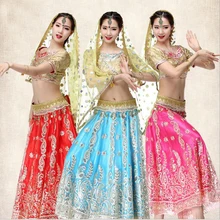 Комплект для индийских танцев, платье для женщин/девочек, топ+ пояс+ юбка, Болливуд, Восточные Танцевальные Костюмы, одежда для сцены, костюмы