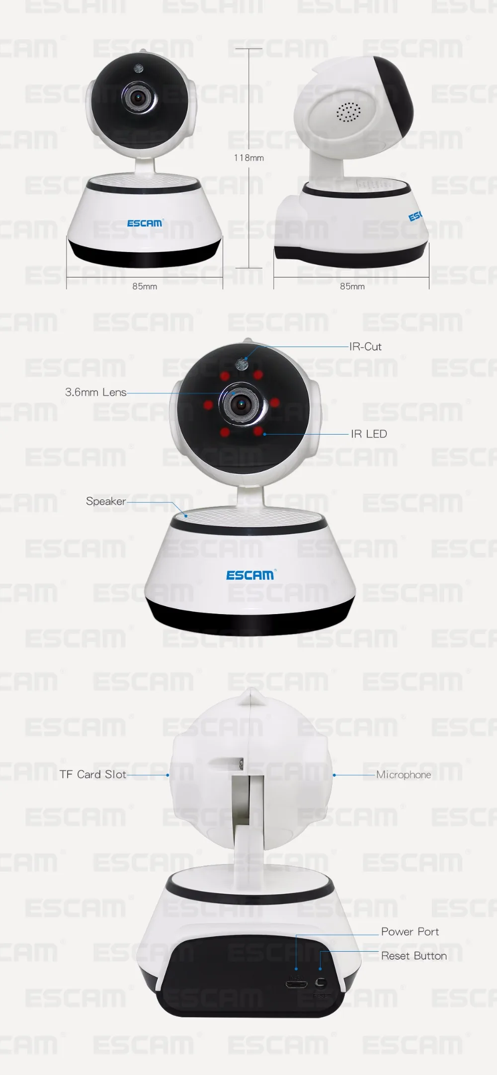 ESCAM G10 720 P IP Беспроводной Камера Поддержка обнаружения движения H.264 панорамирования/наклона Поддержка 64 г TF карты Mini Wi-Fi Ночное видение IP