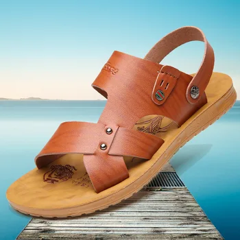 

2019 Brand Men Summer Fashion Sandals Beach Shoes Genuine Leather Comfortable Casual Shoes Men Roman Style Big Size uij