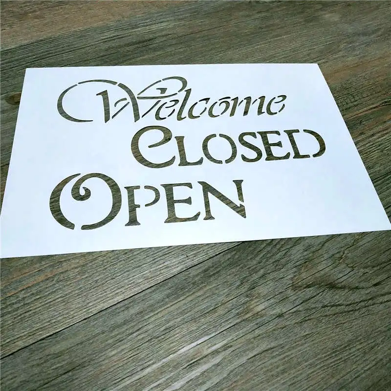 

1piece A4, WELCOME OPEN CLOSE Stencil,Reusable template for WALL painting,FABRIC PAINT,Crafting,Home Decor