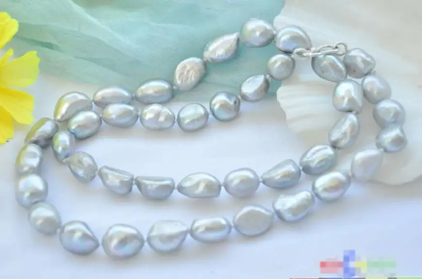 

Hot sale new Style >>>>> 12mm BAROQUE GRAY Freshwater cultured PEARL NECKLACE 925ss