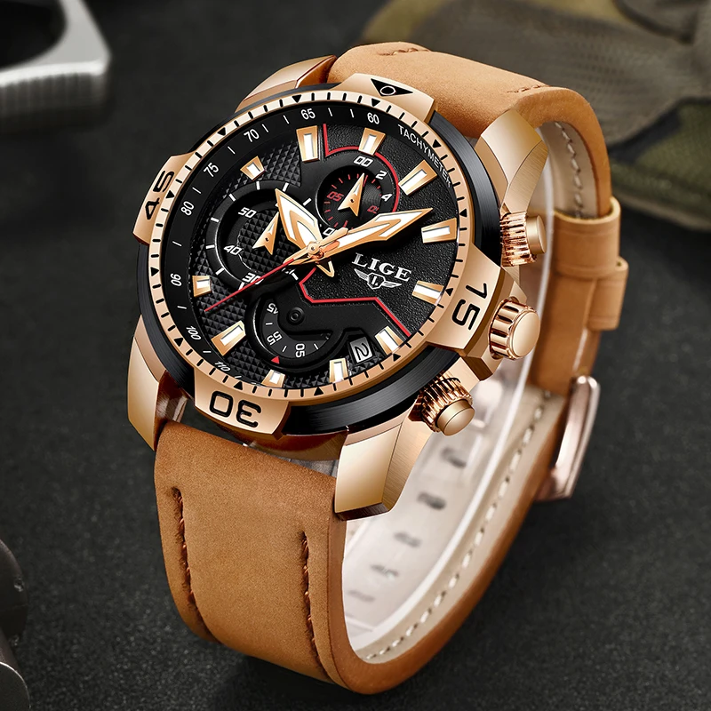 Мужские часы LIGE брендовые модные спортивные кварцевые часы мужские s кожа водонепроницаемые часы с хронографом бизнес Relogio Masculino+ коробка
