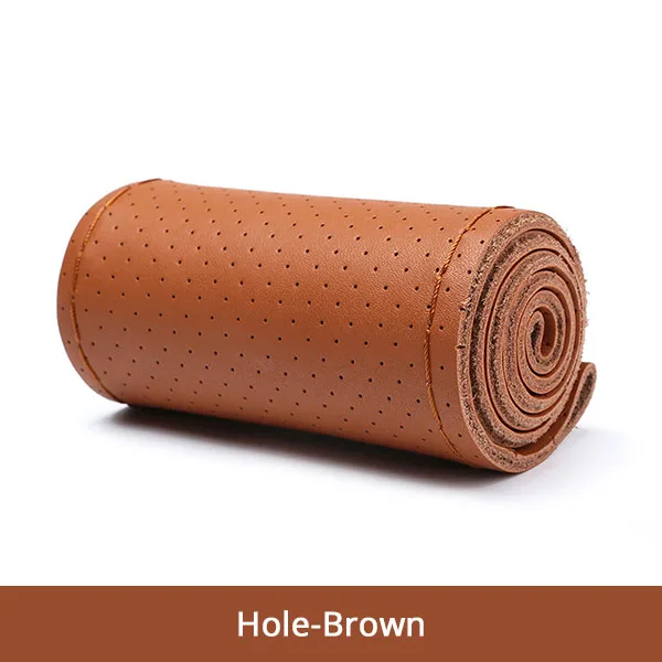 Высокое качество сшитый вручную кожаный чехол рулевого колеса автомобиля из натуральной мягкой черной нескользящей универсальной 15 дюймов авто аксессуары для интерьера - Название цвета: Hole-Brown