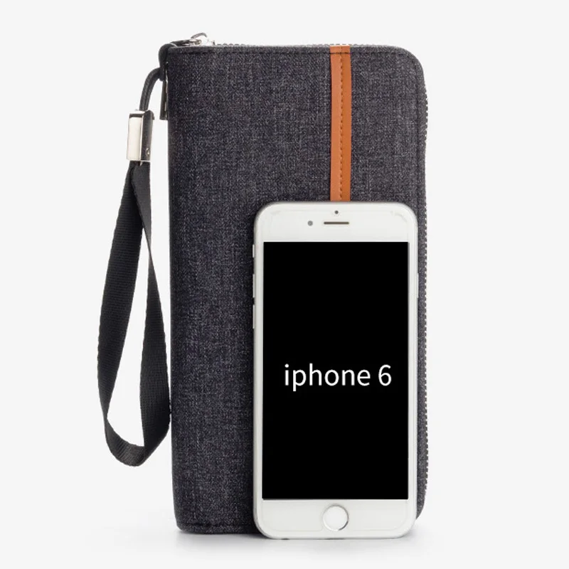 baellerry Long Canvas With Leather Men Wallets Phone Coin Pocket Credit Card Holder Male Purse Large Capacity Clutch Bag For Man 2