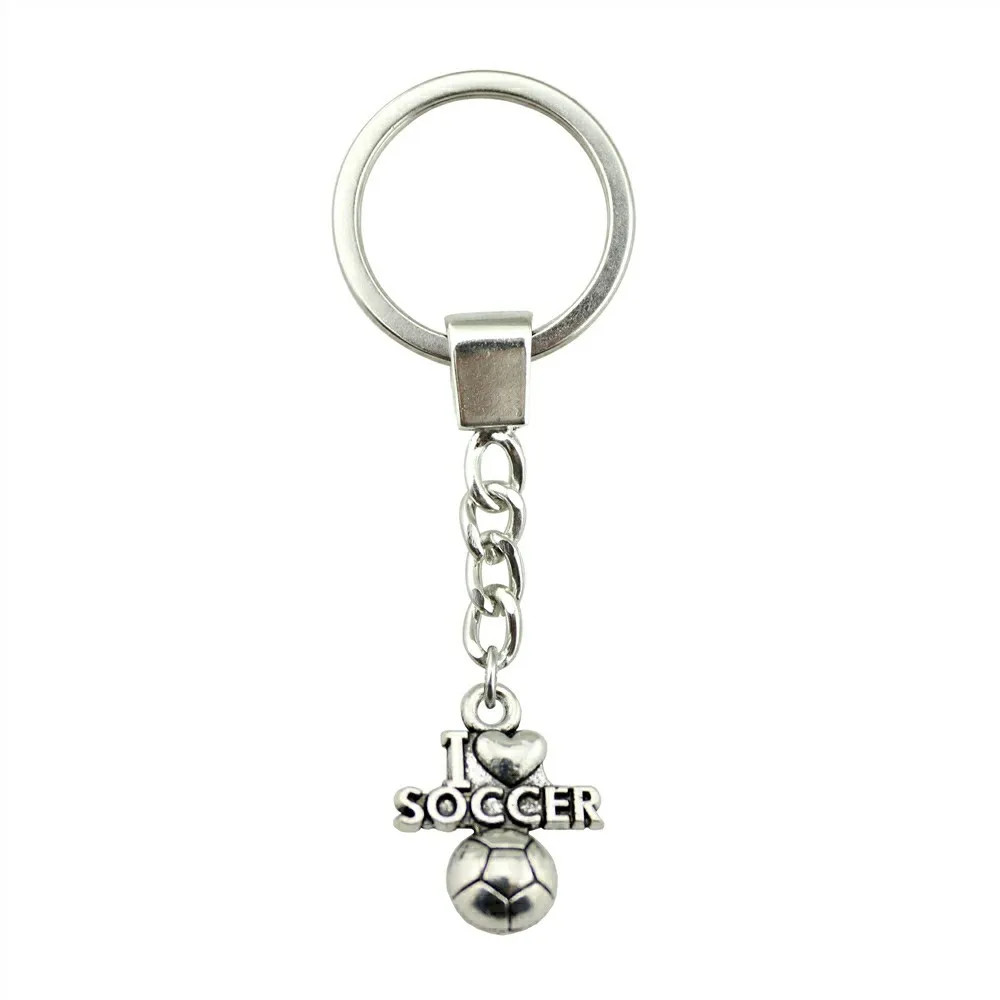 

2 Colors Antique Bronze Antique Silver 20x16mm I Love Soccer Keychain New Fashion Handmade Metal Key Ring Party Gift
